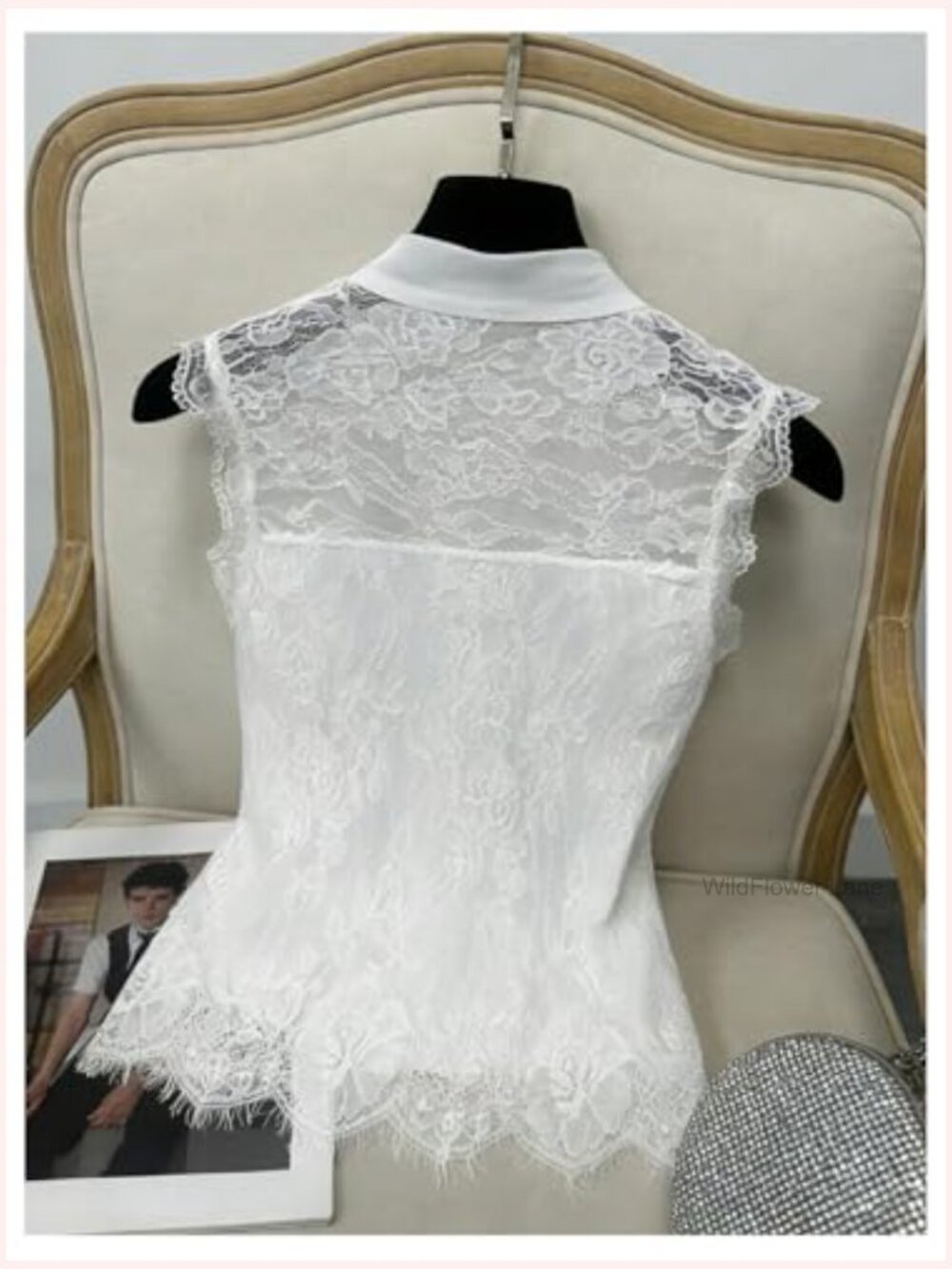 Lace Tie Neck Tank Top Sleeveless Dressy Business Casual Blouse Sheer Mesh View 4